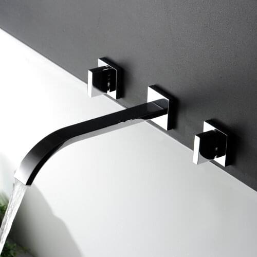 Waterfall Widespread Contemporary Bathroom Sink Sanitary Wall Mount Faucet Mixer Tap (Chrome Finish) LT-317