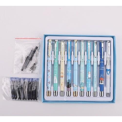 High Quality Cute Cartoon Fountain Pens 0.38mm Ink Pen Best School Sets Kawaii Stationery Set Kids Birthday Gift