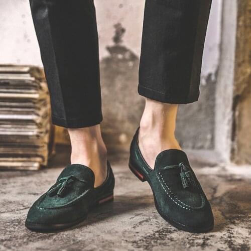 Fringe Suede Cow Leather Loafers Men Dress Shoes Casual Tassel Slip On Man Moccasins Breathable Mens Driving Shoes