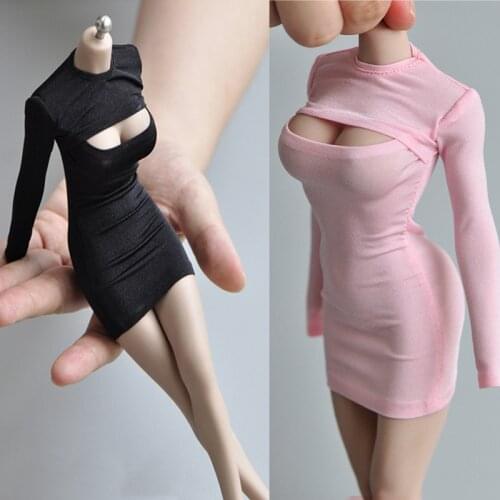 1/6 Soldier Clothes Accessories Plastic Coated Female Long T-shirt Long Bottoming Dress for Large Medium Breast Body Figure
