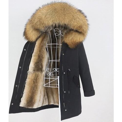 MENINA BONITA 2021 Long Waterproof Parka Natural Raccoon Fox Fur Collar Hood Real Rabbit Fur Coat Winter Jacket Women Detachable