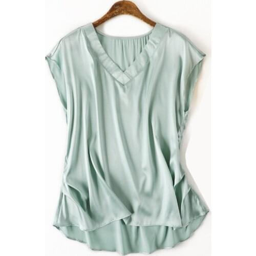 Women Summer Silk Blouse V neck Sleeveless office wear casual elegant natural silk blouses Solid real silk shirt tops