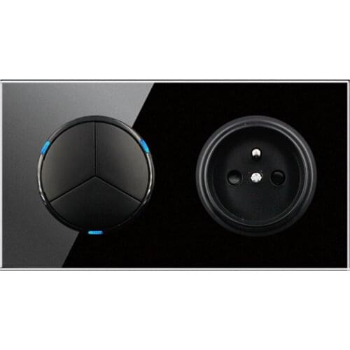 146 Type 3 gang 2 way French Crystal Tempered Pure Glass Panel 13a Double Eu Standard Wall Power Socket Grounded black switch