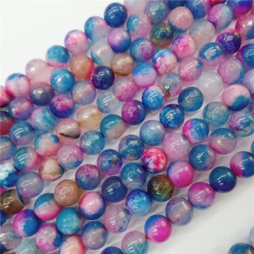 2 Strands 8mm Blue And Rose Dragon Veins Agate Facet Ball Loose Beads DIY Jeawelry Making 15.5Inch M500