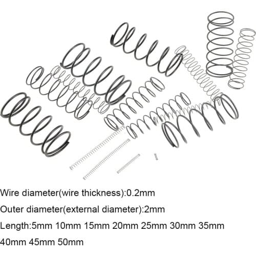 20PCS 0.2*2*5-50mm Spring Steel Small Compression Release Mechanical Return Spring Pressure Spring OD 2mm 0.2x2x5-50mm