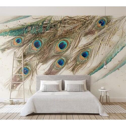 Beibehang Customized Wallpaper 3D Mural Retro Fashion Peacock Feather TV Background Wall Curtain Fabric Pattern papel de parede