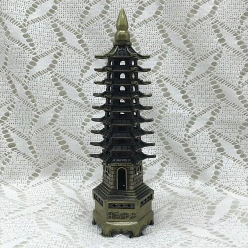 Antique Bronze Color Metal Crafts Desk Decoration Birthday Gift Chinese Style WenChang Tower