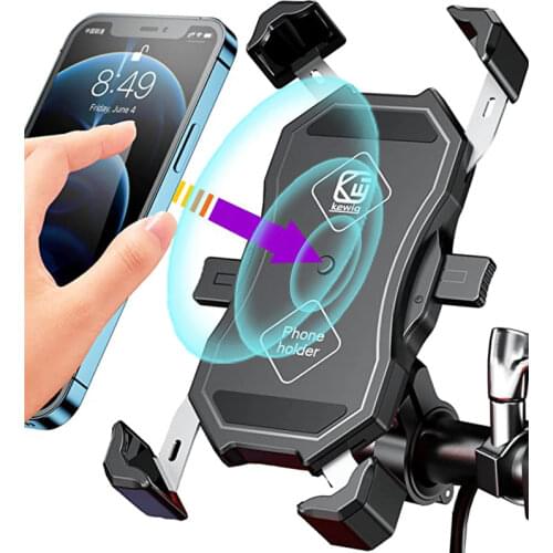 Motorcycle Phone Holder 15W Wireless Smart Charger QC3.0 Wire Charing 2 in 1 Semiautomatic Stand 360 Degree Rotation Bracket