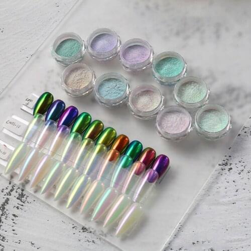 Aurora Nail Glitter Powders Pearl Shimmer Neon Pigment Mirror Rub Dust Chameleon Nail Art Dipping Powder Manicures Decor