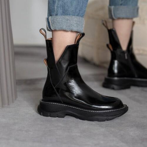 2021 Women Shoes Round Toe Platform Boots Genuine Leather Ankle Boots for Women Cool Motorcycle Boots Tooling Style Girls Boots