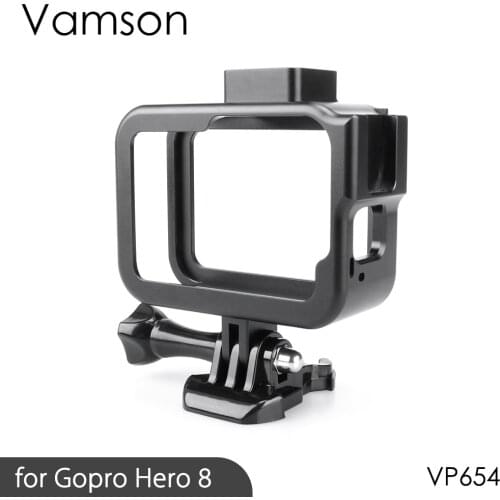 Vamson Vlog Aluminium alloy Housing Case for GoPro Hero 8 Black Vlogging Cage Frame Shell with Mic Cold Shoe Mount VP654
