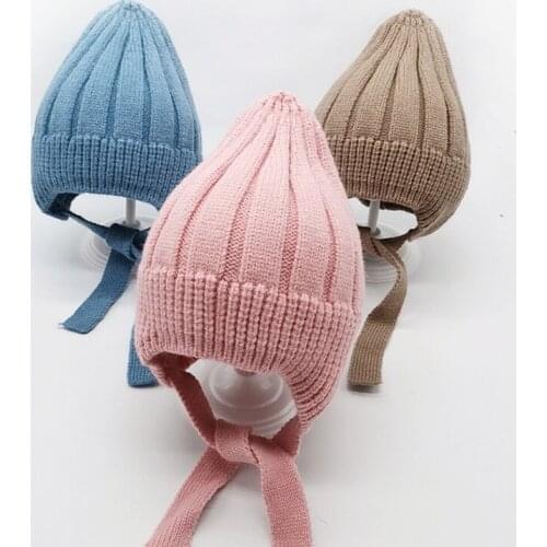 Kids Winter Lace-up hat Hat Scarf Set Girls Boys Warm Caps Soft Warm Beanie Hat Crochet Knit Hats Children Casual Warm Cap