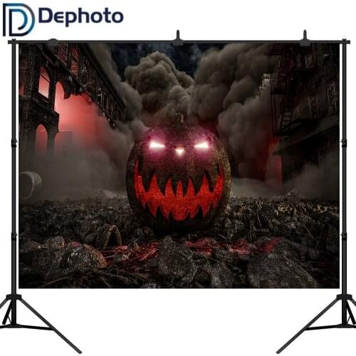 Dephoto Halloween Photography Backdrops Horrible Pumpkin Dark Night Burning Building Photo Background Studio Props