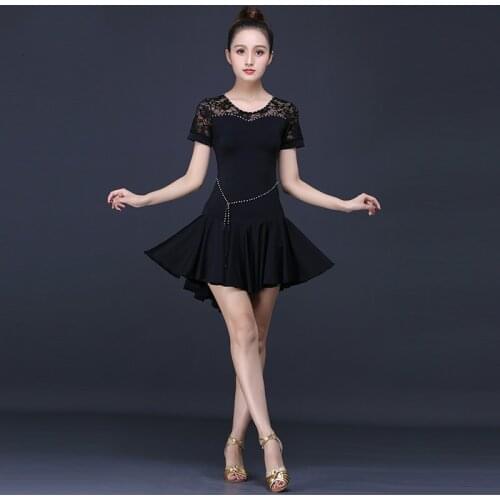 Latin Dance Costumes Sexy Lace Dancewear for Women Short-sleeve Ballroom Tango Cha Cha Rumba Costumes Stage Performance Dress