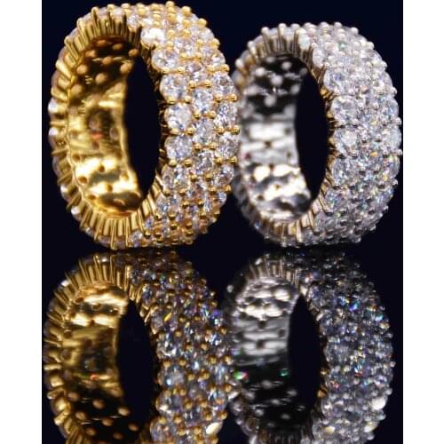 Mens hip hop ring full cz eternity band wedding engagement couple ring Gold color hip hop bling cz triple row women men rings