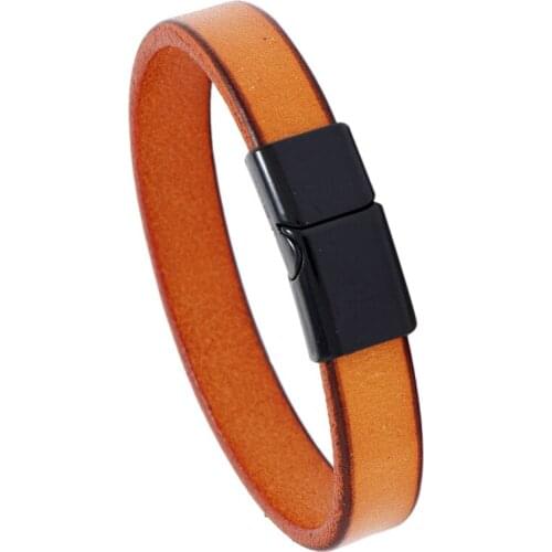 Punk Men Genuine Leather Bracelet Jewelry Black/White/Golden Stainless Steel Magnetic Clasp Fashion Bangles