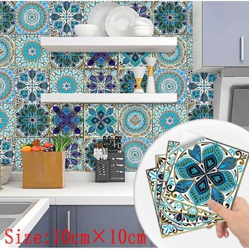 10 Pcs/lot Simulation Ceramic Tile Kitchen Bathroom Renovation Sticker Splicing Small Floral Waterproof Wall Stickers Home Decor