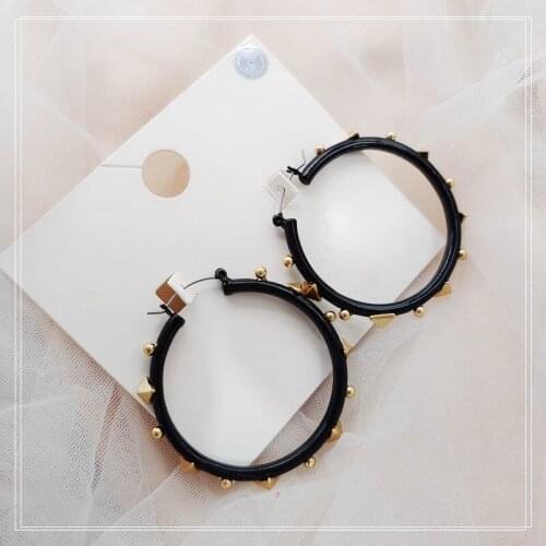 New Fashion Hip Hop Big Size Black Alloy Round Hoop Earrings For Women Punk Gold Color Beads Spike Earrings Jewelry Party Gifts