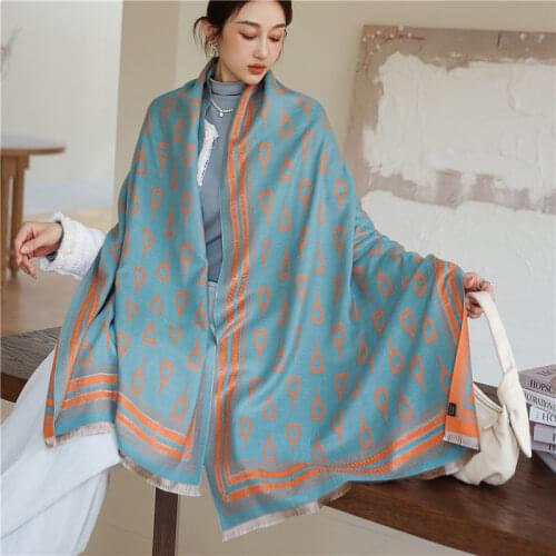 New Shawl Warm Winter Scarf Hijab Women Print Solid Cashmere Pashmina Thick Wrap Head Neck Foulard Luxury 2021 Blanket Echarpe