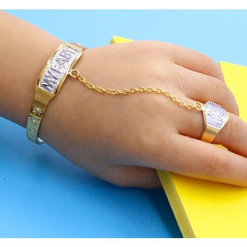 JH Brand New Two-Tone Baby Bangles With Ring Gold Anti-allergy Letter MY BABY For Kids Daughter or Son Cute Jewelry Accessories