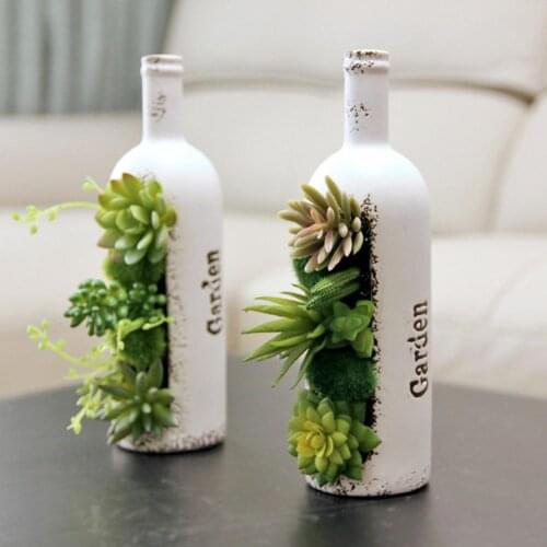 2021 New Wine bottle Shape Artificial Succulents Eco-friendly Eye-catching PVC Fake Succulents Plants with Flower Pot Home Decor