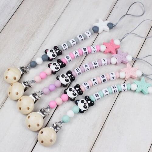 New Personalized name Infant Cute Dummy Nipple Holder Baby Feeding Silicone Round Beads Animal Beads Pacifier Clip Chain