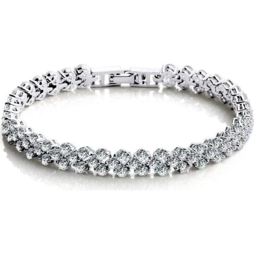 New Ladies Fashion OL Jewelry European and American Style Alloy Inlaid Crystal Artificial Heart-Shaped Roman Bracelet