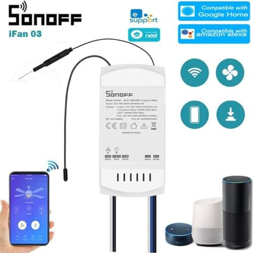 SONOFF iFan03 WiFi Ceiling Fan And Light Controller support RM433 Remote control by App ewelink For Smart Home