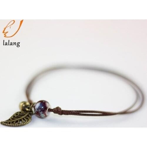 Female Original Hand-woven Fashion Anklets Simple Ceramic Anklets Leaf Ceramic Jewelry Accessories