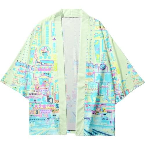 Plus Size XS-6XL Blue Pink Fashion Beach Japanese Kimono Kimetsu No Yaiba Robe Cardigan Men Shirts Yukata Haori Womens Clothing