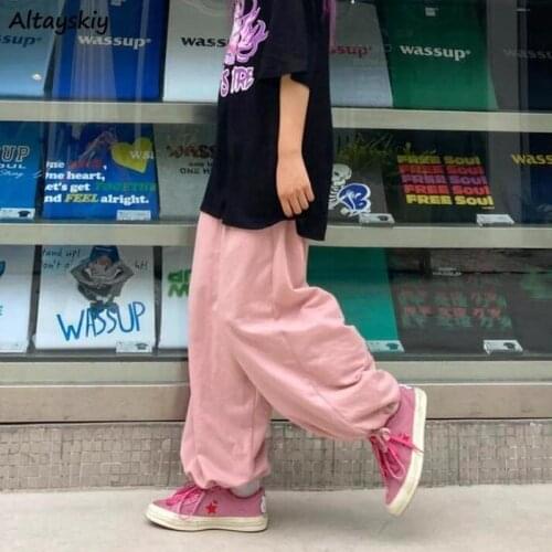 Harem Pants Women Lovely Soft Trendy Workout Preppy Casual Girls Oversized Trousers Simple Trendy Ulzzang Womens Pant All-match