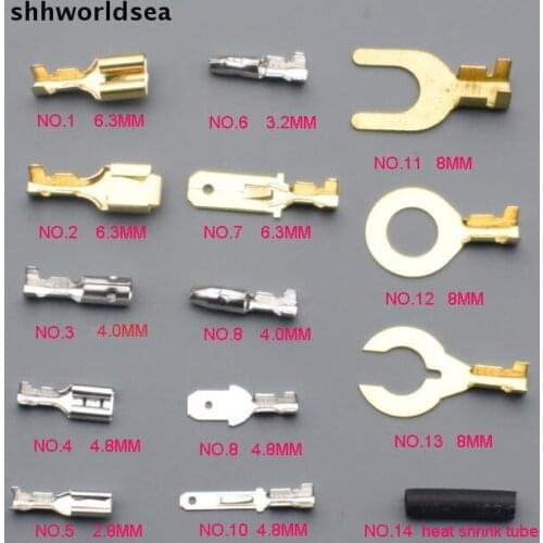 Shhworldsea 6.3MM 4.6MM 4.8MM 2.8MM 8MM Mix 14 kind copper cold pressed terminal,auto crimp terminal car bulb Connector terminal