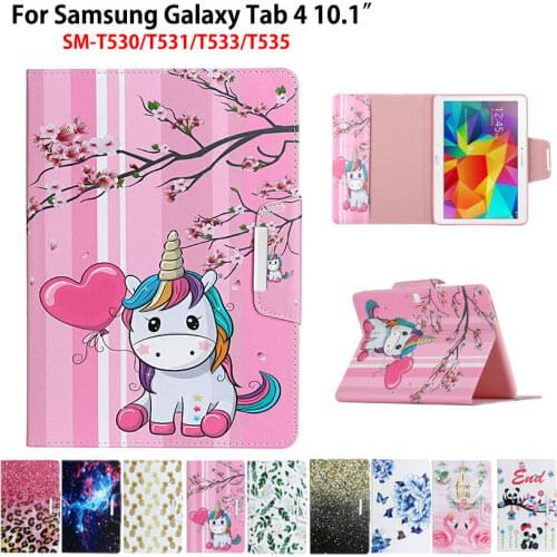 SM-T530 Case Coque For Samsung Galaxy Tab 4 10.1" T530 T531 T533 T535 Cover Funda Tablet Cartoon Print Silicone PU Leather Shell