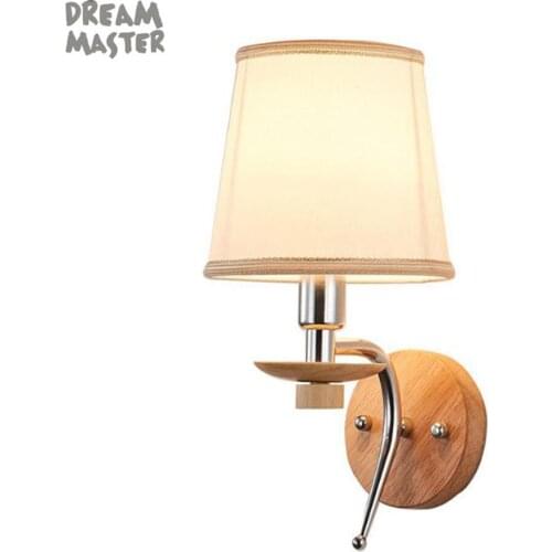 Modern Wooden Base Wall Light,Bedside Wall Mount Light with Fabric Lampshade,Indoor Wall Fixture for home hotel aisle wood lamp