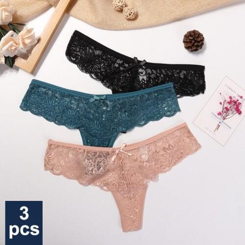 3 Pcs Panties Underwear Woman Lace Thong G String Sexy Briefs Lingerie Woman Thong T-back Lace Female Low Waist Womens Panties