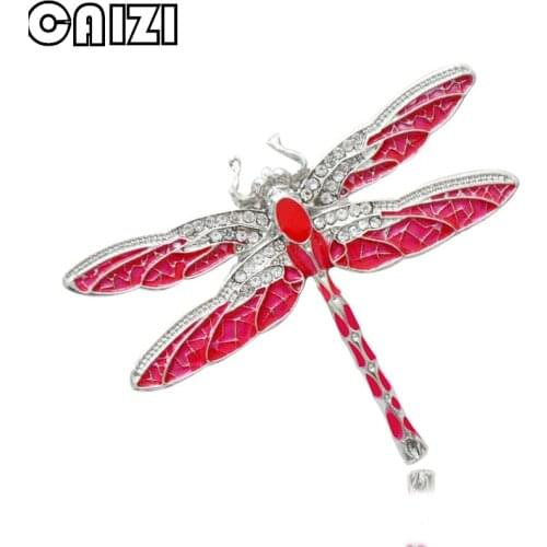 CAIZI New Rhinestone Pink Dragonfly Brooch Cute Animal Brooches For Women Enamel Pin Broche Wedding Jewelry Clothes Accessories