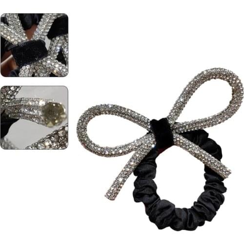 Ladies Rhinestone Bowknot Hair Ties Rope Luxury Glitter Jeweled Elastic Rubber Band Ponytail Holder Velvet Scrunchies