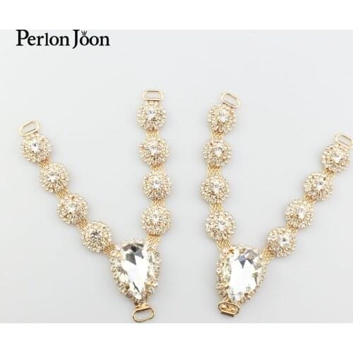 1 Pair gold style large drop crystal V-shaped chain beach shoes rhinestone decorative accessories XL007