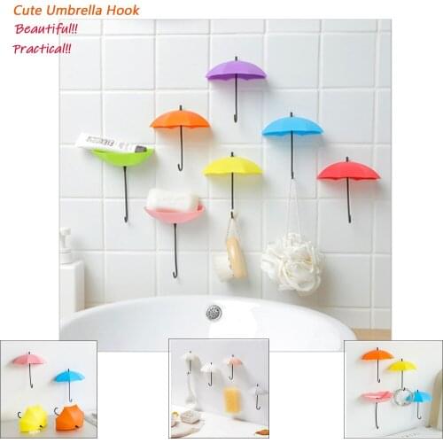 3pcs/set Umbrella Hook Self Adhesive Hook Wall Door Clothing Hanger Keys Sundry Hanging Hooks Bathroom Kitchen Sticky Holder