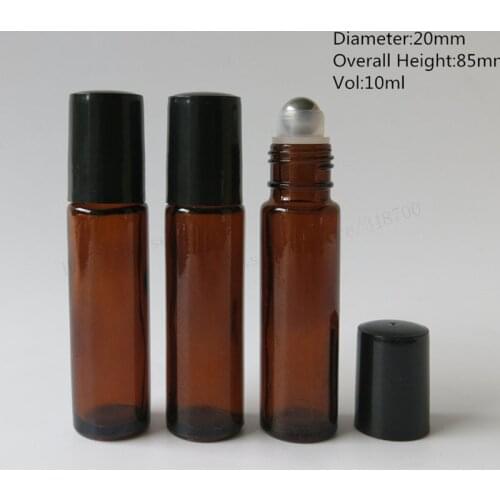 High quality 30/lot 10ml amber glass roll on bottle,brown perfume roll-on bottle with black plastic lids,essential oil use