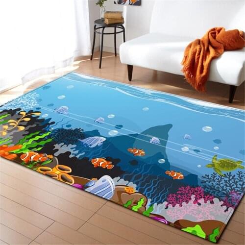 3D Underwater World Rug Carpets Children Play Bed Room Decoration Mat Flannel Bedside Area Rug Living Room Parlor Carpet
