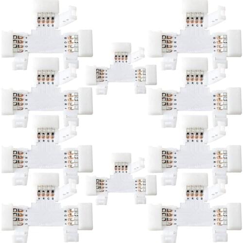 T Shape 4-Pin LED Connectors 10-Pack 10mm Wide Connectors Terminal Extension for 5050 3528 SMD RGB LED Strip Lights