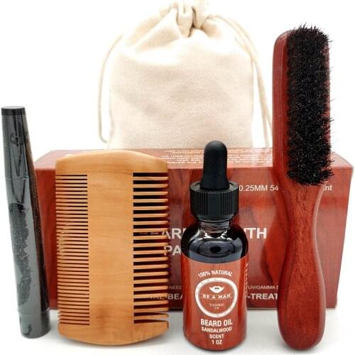 5Pcs/Set Facial Hair Beard Mustache Care Kit Comb Brush Oil Grooming Set