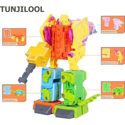 Digit Robot Transform Toys 5 6 7 8 9 Changes into Different Dinosaur and can Combine into 1 Fighting Robot Suitable for Ages 6