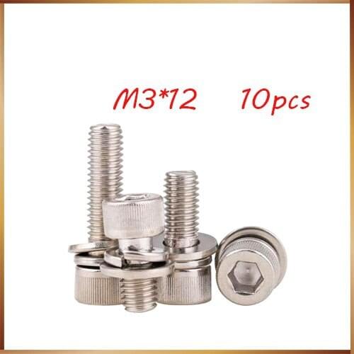 Freed shipping 10pcs M3*12mm 304 Stainless Steel Knurled Thumb Head Inner Hex Hexagon Socket combination Washer Assembly Screw