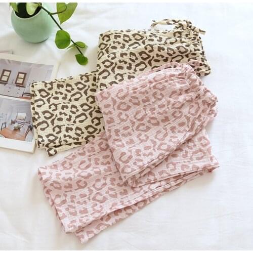 Spring Summer New Ladies Crepe Trousers Loose Cotton Home Wear Fashion Leopard Women Sleep Pajamas Pants Pantalon Pour Femme
