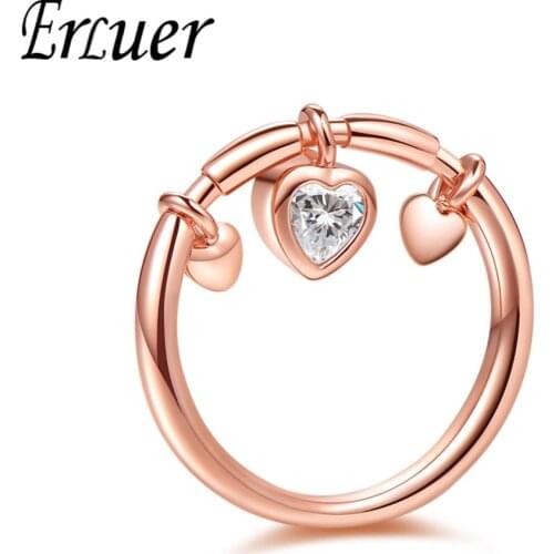 ERLUER rings set for women Romantic wedding heart shaped jewelry Girl rose gold crystal Zircon engagement ring fasion jewellery