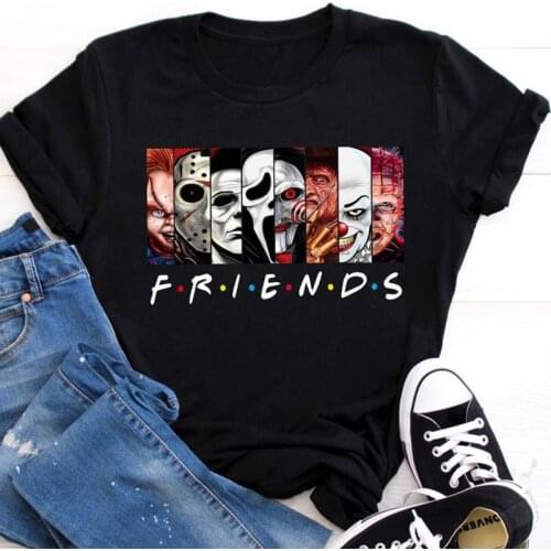 Friends Horror Oversized T Shirt 90s Wicca Gothic Clothes Punk Cool T-shirts Dark Edgy Graphic Tees Grunge Devil Rock Clothing