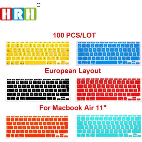 HRH 100pcs Silicone Waterproof EU/UK layout Keyboard Protector Cover Skin For MacBook Air 11"11.6 Inch
