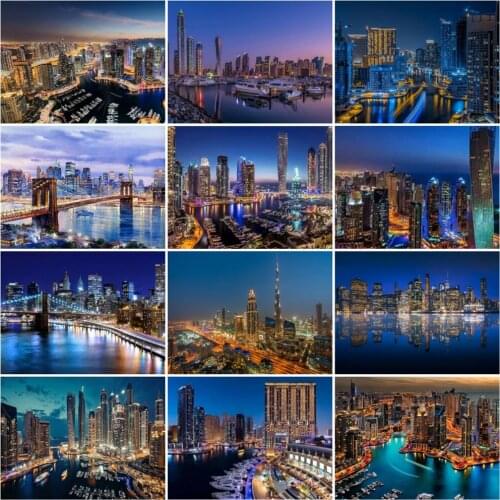 HUACAN 5D Diy Diamond Painting Kits City Night View Embroidery Cross Stitch Rhinestones Picture Home Decoration